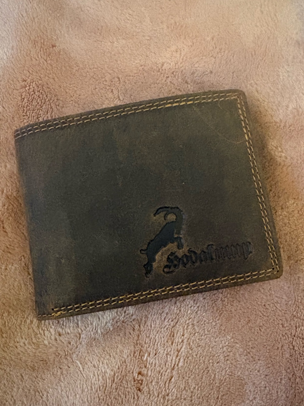 Leather Bifold Wallet with Embossed Logo - Brown